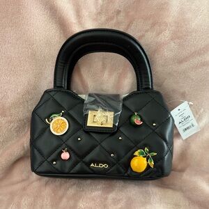 ALDO Black Quilted Mini Bag with Fruit Charms